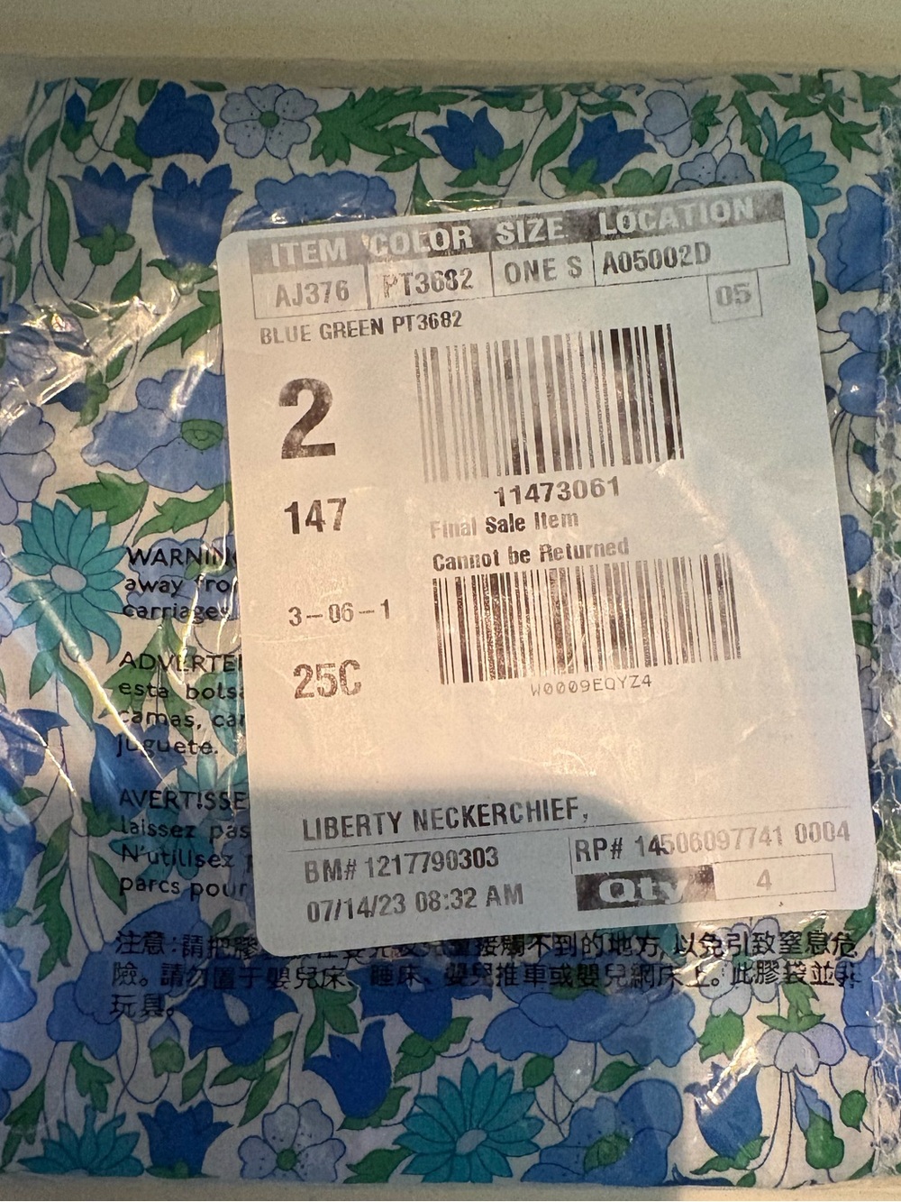 J. Crew Blue and Green Floral Liberty Neckerchief